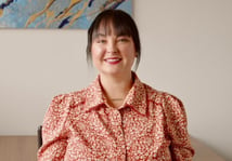 Heather Chaulk wearing a red floral blouse 