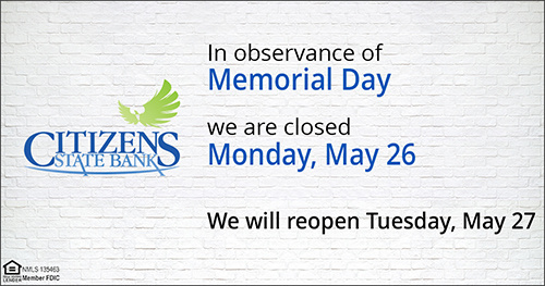 Memorial Day Closing location